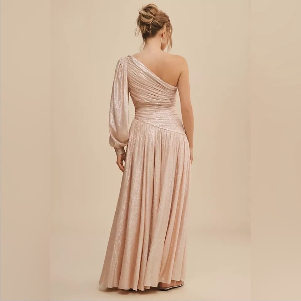 ▪️BHLDN Jade Metallic One-Shoulder Asymmetrical-Waist Gown in Petal Pink 6